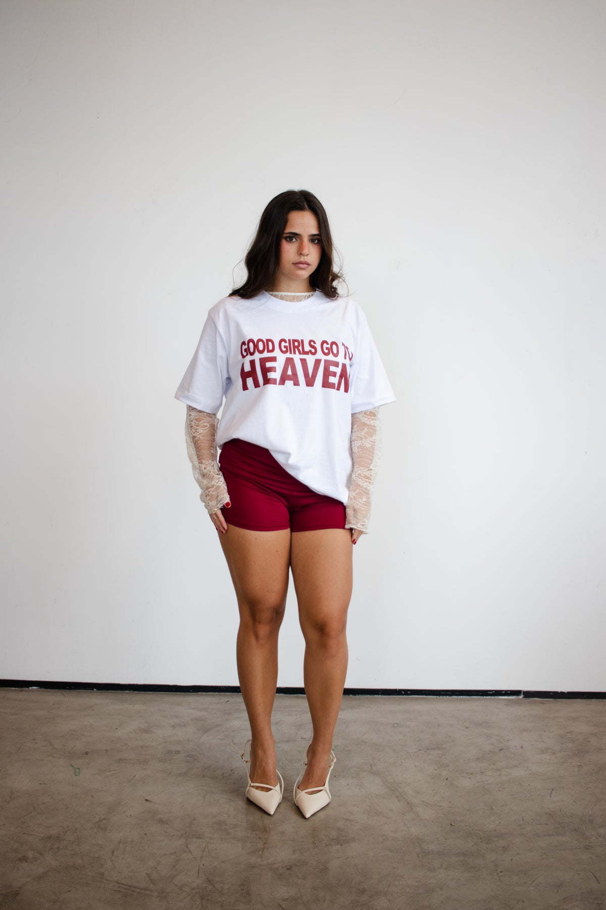 t-shirt boxy ‘heaven can wait’ branca