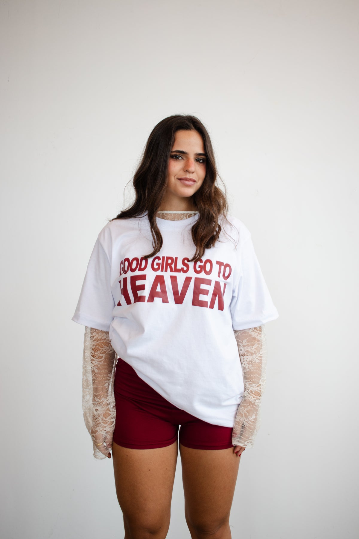 t-shirt boxy ‘heaven can wait’ branca