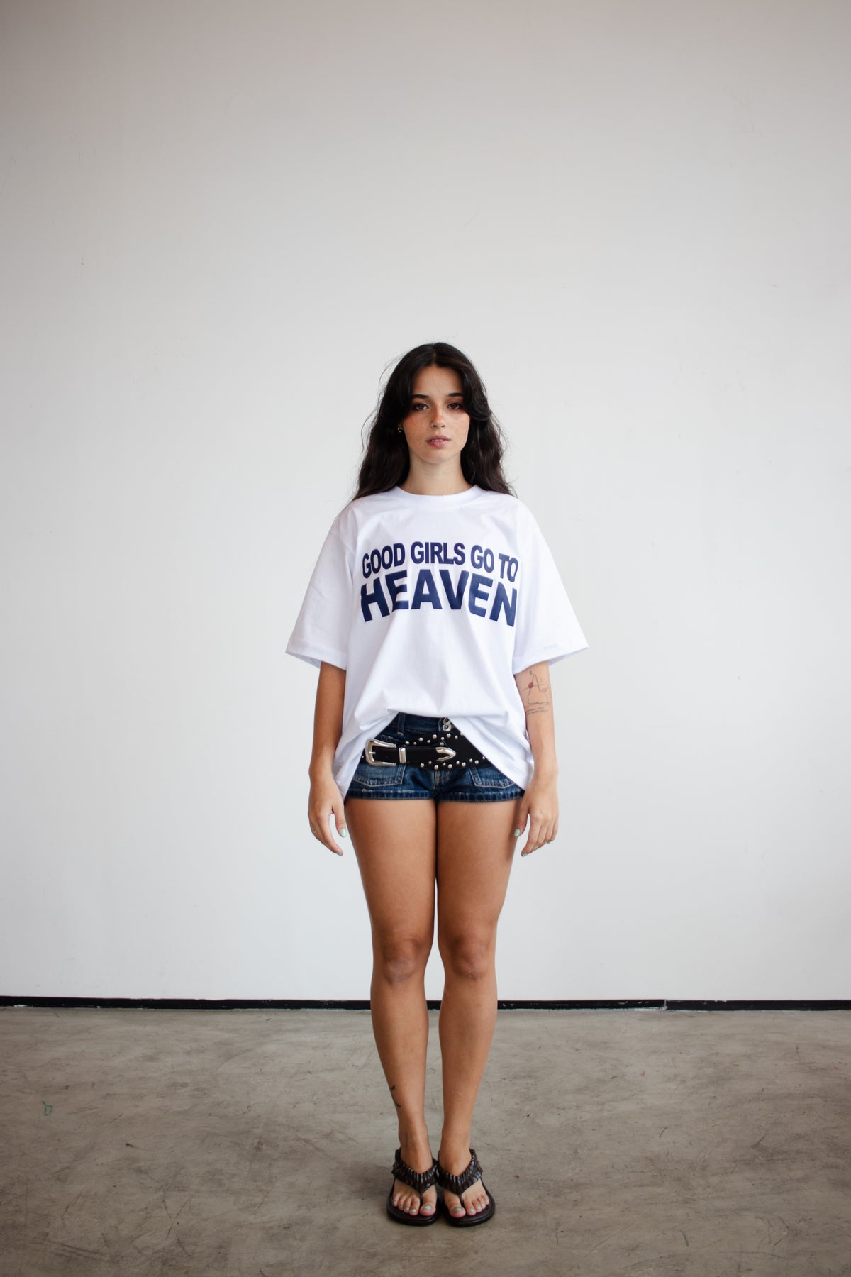 t-shirt boxy ‘heaven can wait’ branca